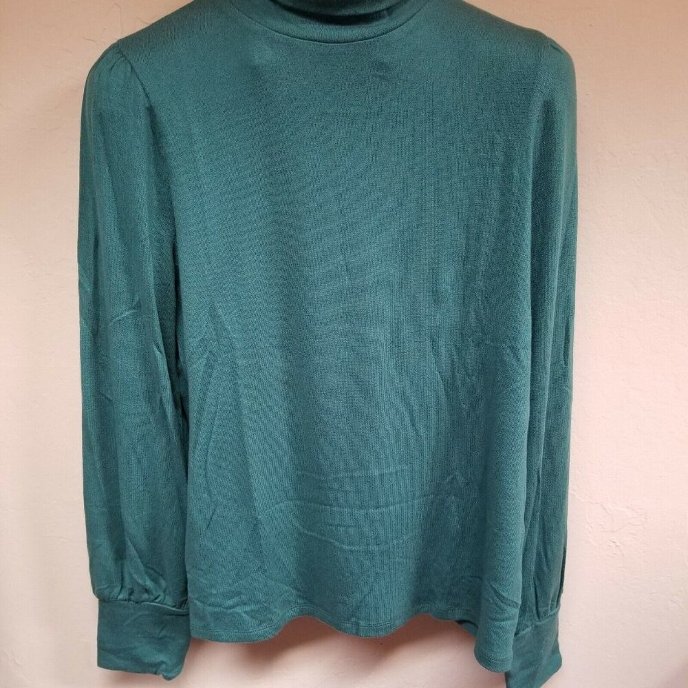 J.CREW Supercozy Turtleneck Balloon-Sleeve Pullover Top Large Jade AE771 New
